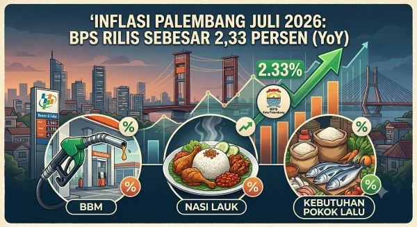 BPS Rilis Inflasi Palembang Juli 2026 Sebesar 2,33 Persen, BBM hingga Nasi Lauk Pemicu Inflasi  (Foto : GeminiAi)