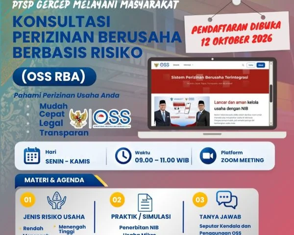 Inovasi PTSP Gercep, DPMPTSP Palembang Buka Konsultasi Perizinan OSS RBA via Zoom
(Foto: Ist)