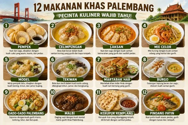 Bukan Cuma Pempek! Ini 10 Makanan Khas Palembang yang Wajib Kamu Coba
(Foto: Chatgpt)