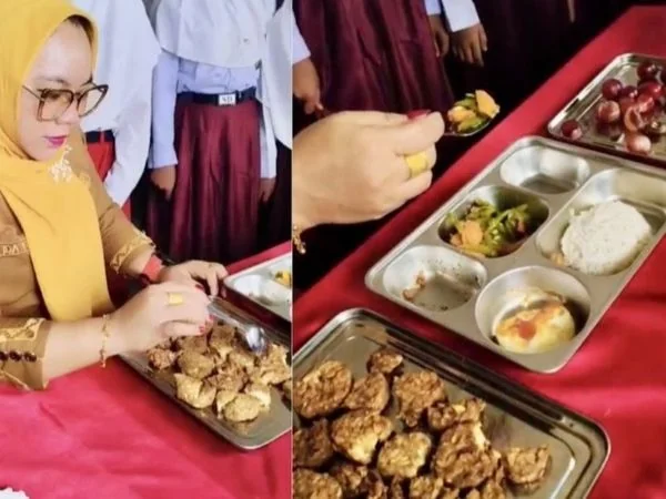 Viral kepala sekolah SDN 3 Sindang Sari, Kecamatan Kotabumi Selatan, Kabupaten Lampung Utara, memviralkan menu MBG yang dianggapnya tidak layak (Dok : Int).