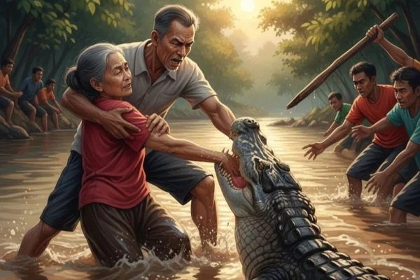Ilustrasi nenek diterkam buaya (Dok : Int).