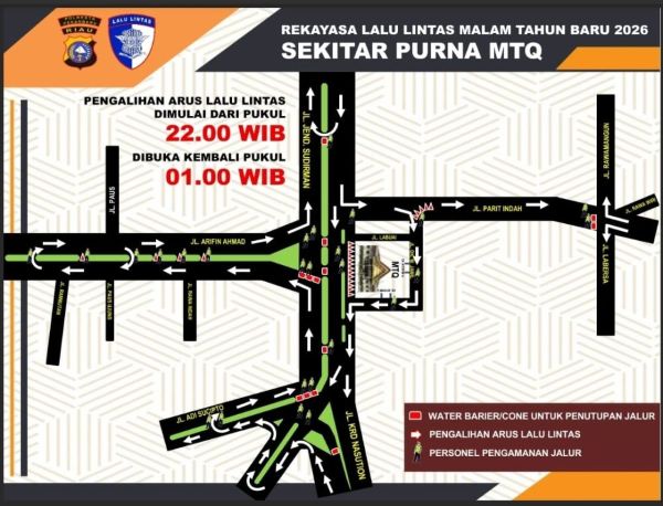 Polresta Pekanbaru Tutup Sejumlah Jalan Utama pada Malam Tahun Baru 2026